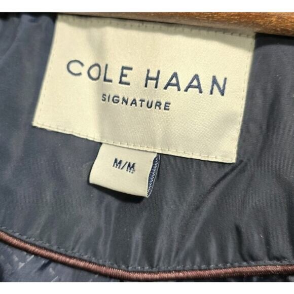 Cole Haan Down Puffer Jacket Womens Medium Blue Parka Coat Hood Long Navy - Picture 3 of 11